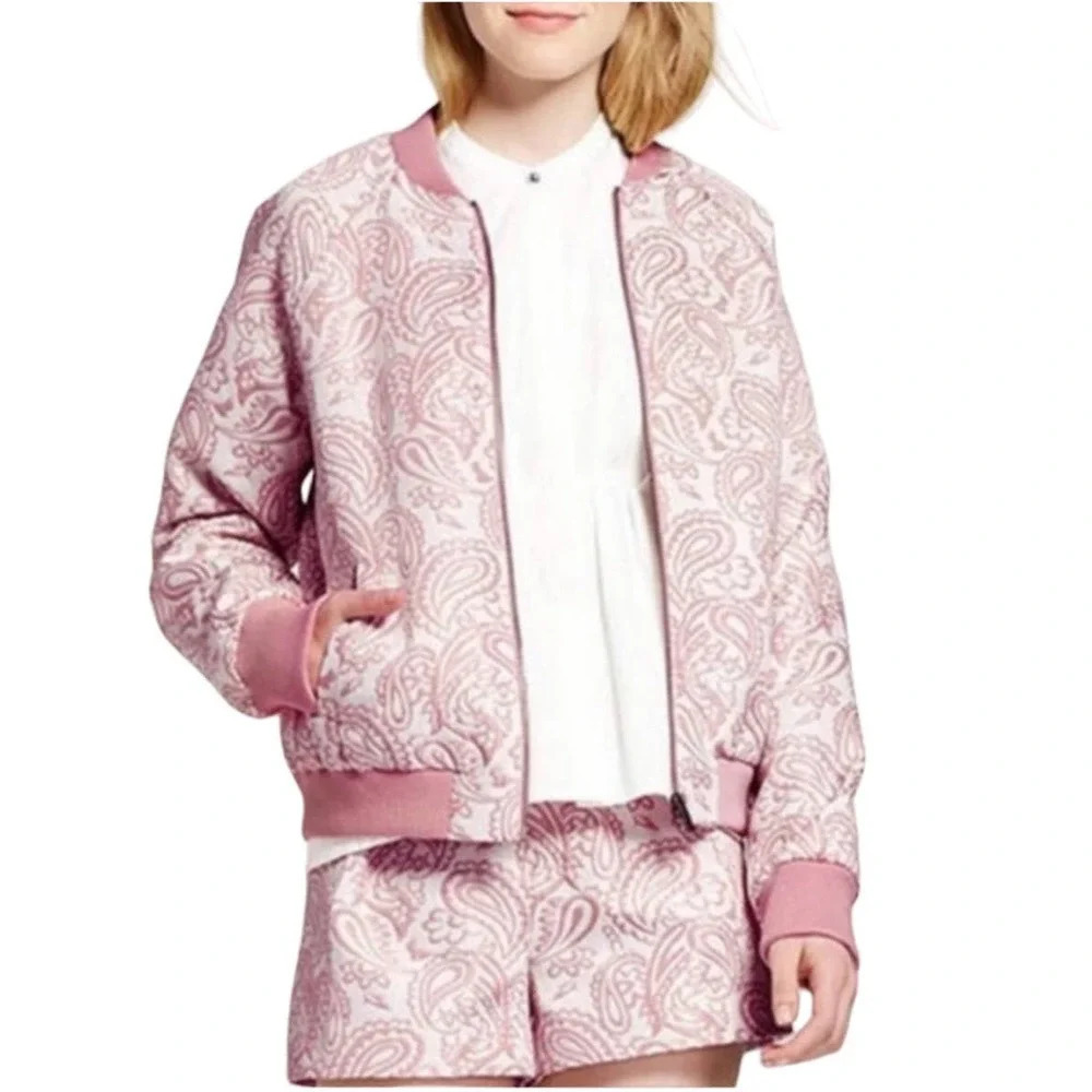 Victoria Beckham Women's Paisley Print Pink Bomber Jacket Size XS v6x